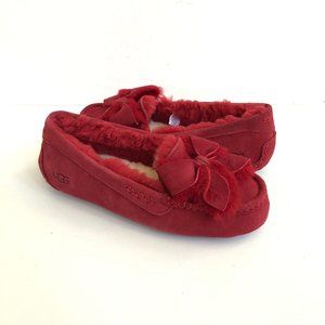 UGG ANSLEY HERITAGE BOW RED WINE MOCASSIN SLIP ON SHEARLING SANDALS SIZE US 5